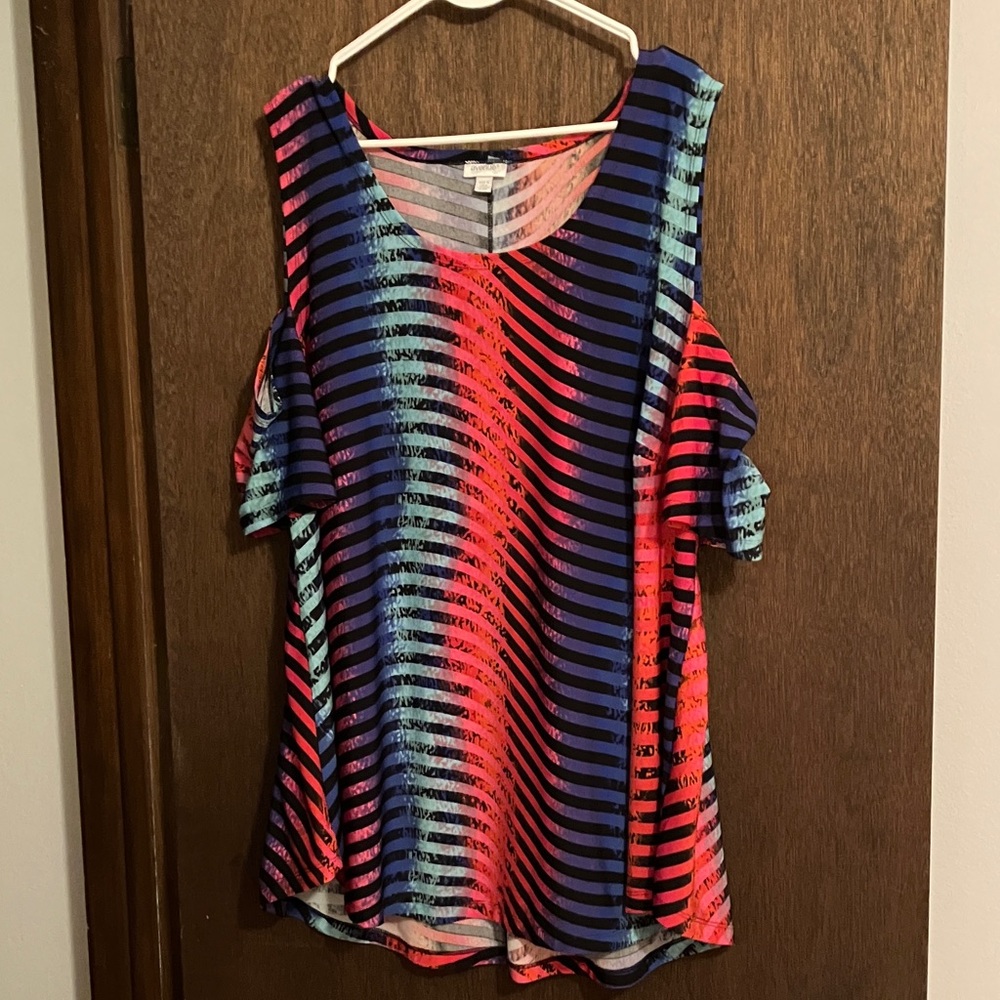 Avenue Multicolor Striped Cold Shoulder Blouse